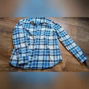 Vineyard vines blue green plaid flannel button up size 6 classic fit